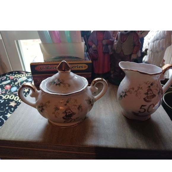 Lefton Other - Floral Porcelain Sugar Bowl and Creamer Set LEFTON 50th Anniversary